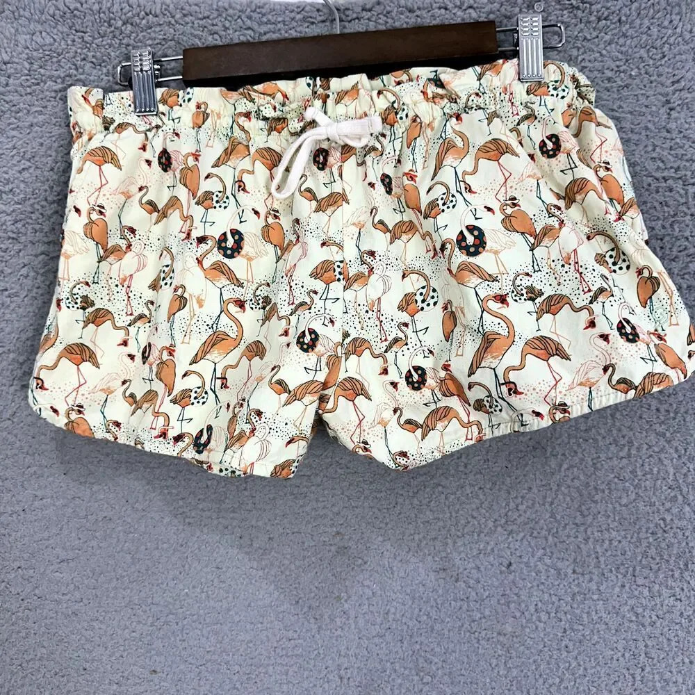 Threadless select pajama shorts flamingo feathered social‎ cotton USA beach
